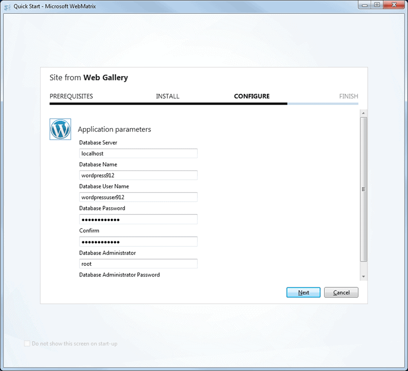 microsoft webmatrix password