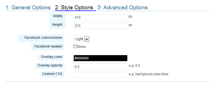 Style Options Premium Facebook Fanpage Promote