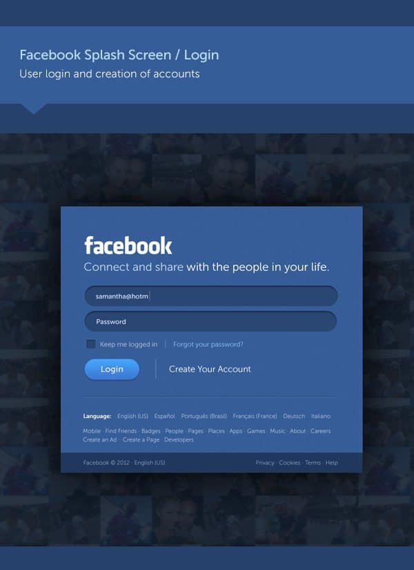 new login page of Facebook