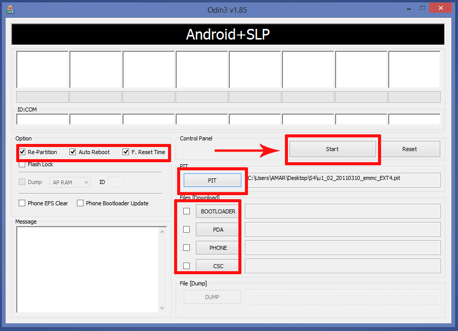 ODIN Settings to root samsung galaxy S4