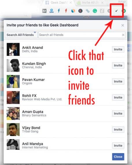invite friends to facebook page using browser extensions