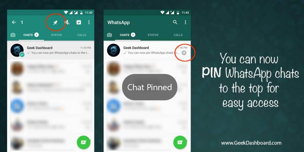 Ping WhatsApp chats to the top for easy access