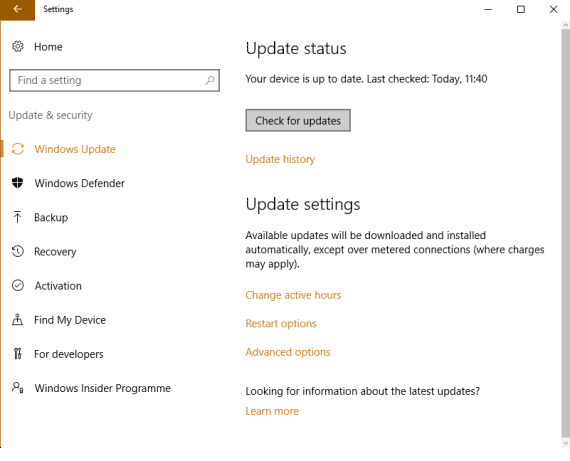 Turn Off Automatic Updates in Windows 10 - Check for Updates