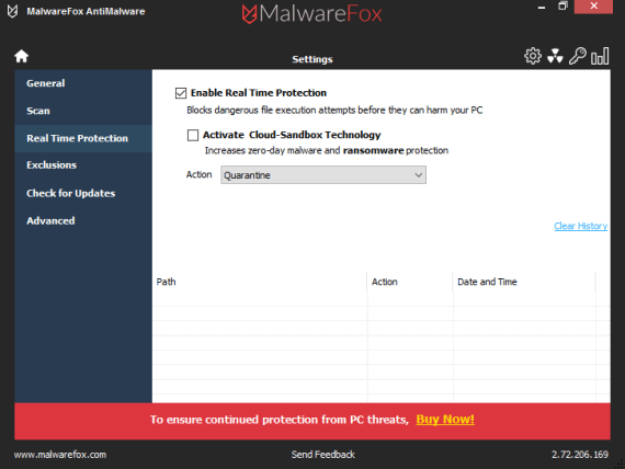 MalwareFox Review - Real Time Protection