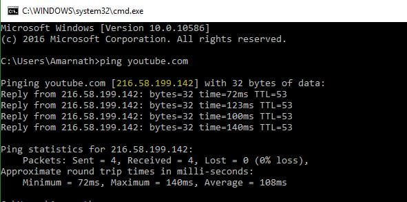 get ip address of website using cmd