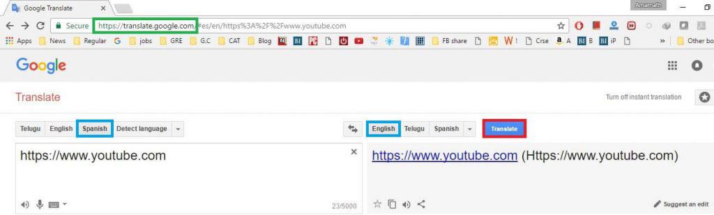 how to use google translator to unblock youtube at school