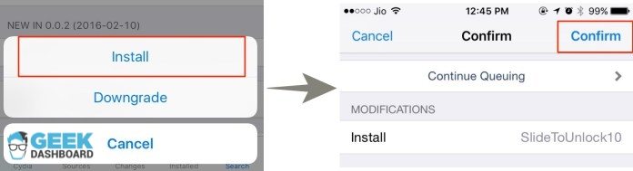 Install and confirm the tweak to bring back slide to unlock in iOS 10