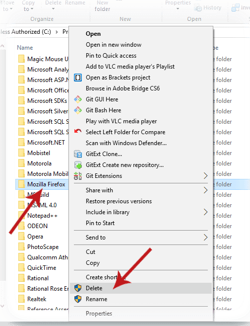 Delete Mozilla Firefox folder