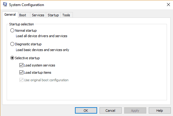 Selective Startup Options - System Configuration