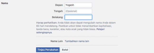 make single name account on facebook