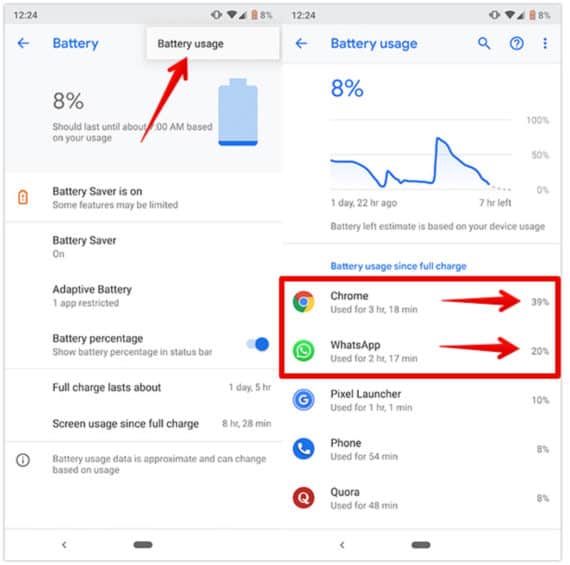 Battery Usage in Google Pixel