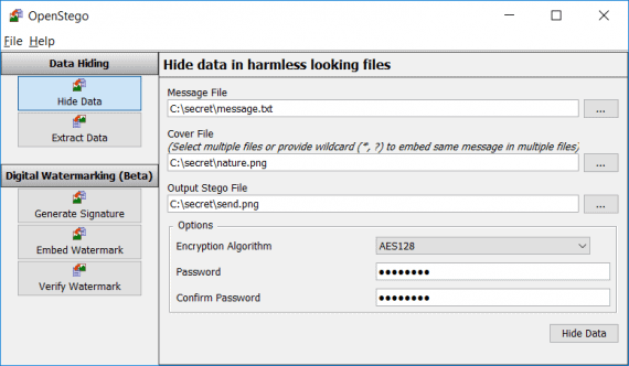 OpenStego steganography software