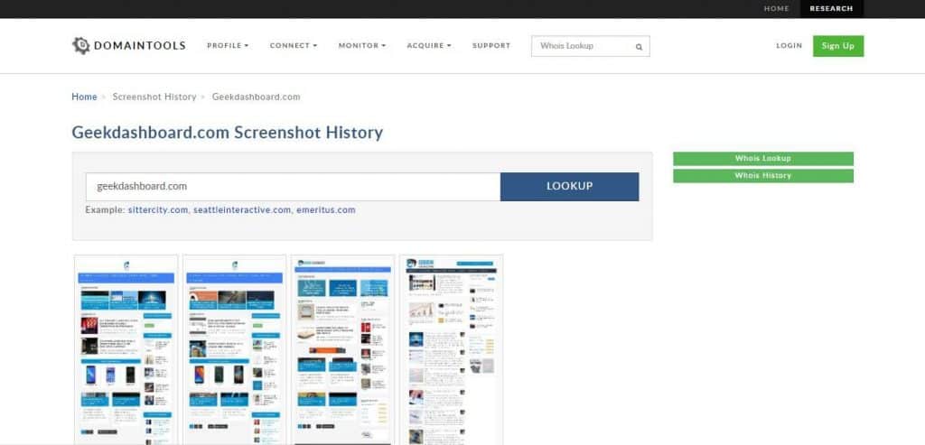 DomainTools screenshot Wayback machine alternative