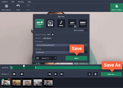 Movavi Screen Capture Studio Save Option