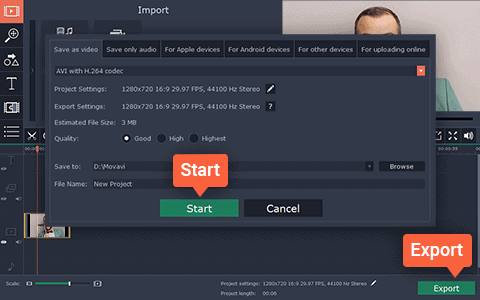 Movavi Screen Capture Studio Start Option