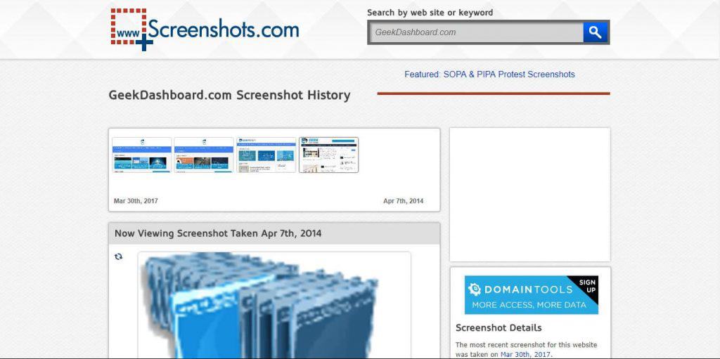 Screenshots Internet Achive wayback machine alternative