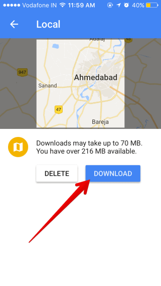 Tap on download button to save map
