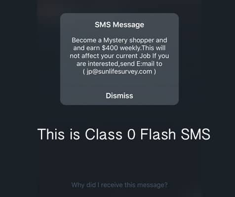 example of class 0 flash SMS in iPhone