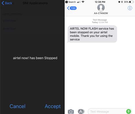 you'll receive an SMS confirming flash SMS service has been disabled