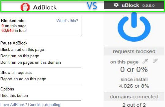 ublock vs adblock - UI