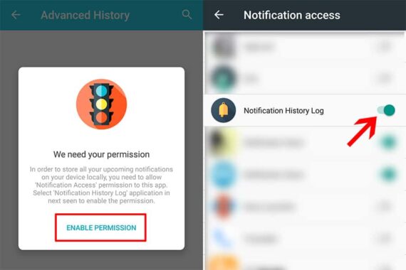 Enable permission for Notification access