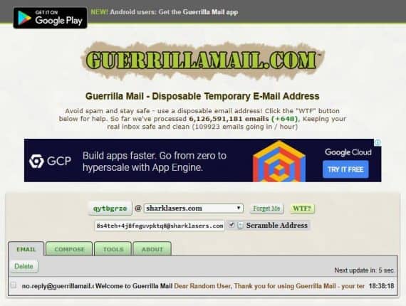 guerrilla mail disposable email service