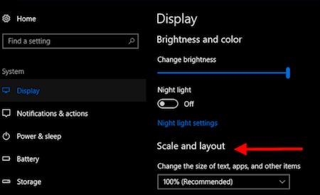 Windows 10 text and icon size settings
