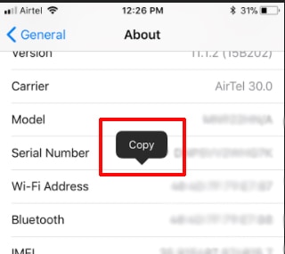Long press on Wi-Fi address and tap "Copy" to copy MAC address.