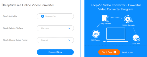 Convert videos online with KeepVid Video Converter
