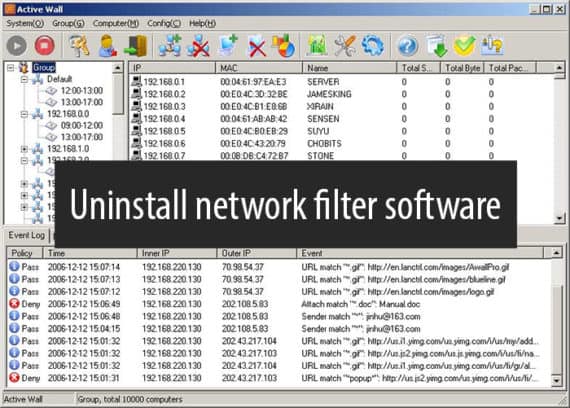 Uninstall network filter software