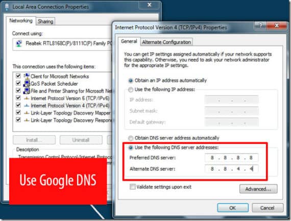 Use Google DNS to fix err_connection_timed_out error