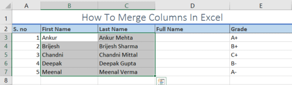 merge columns in excel