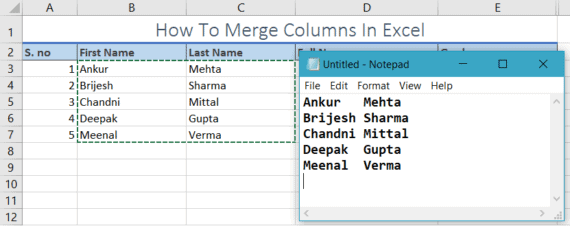 merge cells in excel