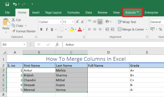 kutools excel merge