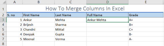 merge columns in excel