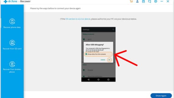 Allow USB debugging to retrieve the deleted contacts on Android mobile