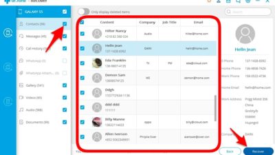 Select the contacts you need to recover