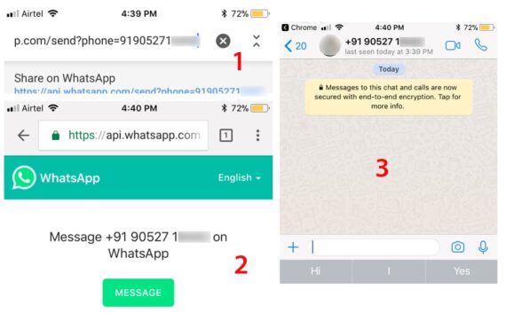 send WhatsApp message without saving contact in iPhone