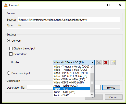 Set output format to MP3