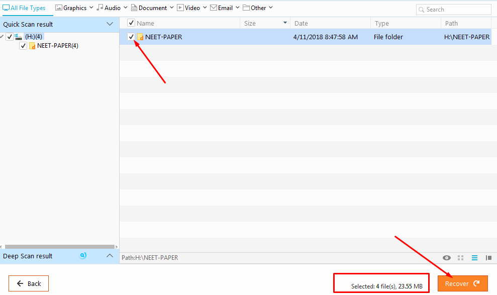 Click Recover to restore the deleted files