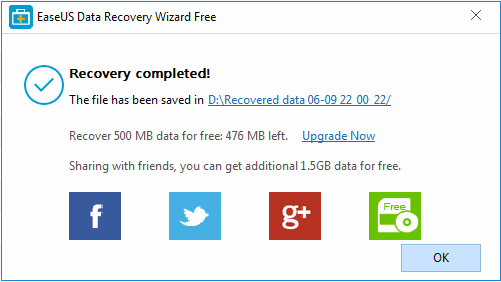 Dialog box with complete details of recovered files