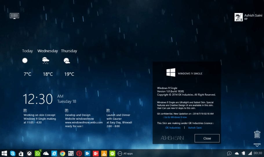 Windows 9 Single Mark 4 Rainmeter Skin
