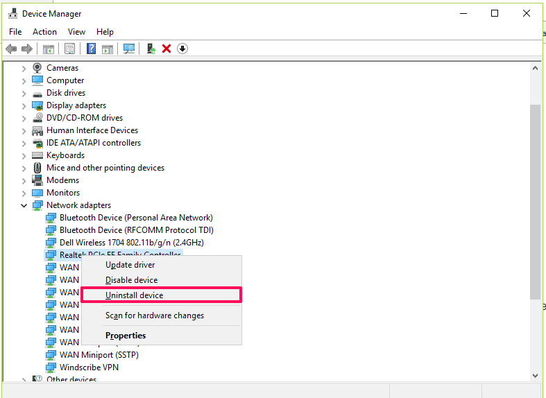 Right click the driver and select "Uninstall device"