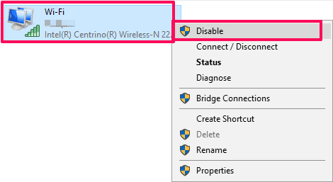 Right click on the connection on select "Disable"