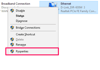 Right click on the affected connection and choose Properties