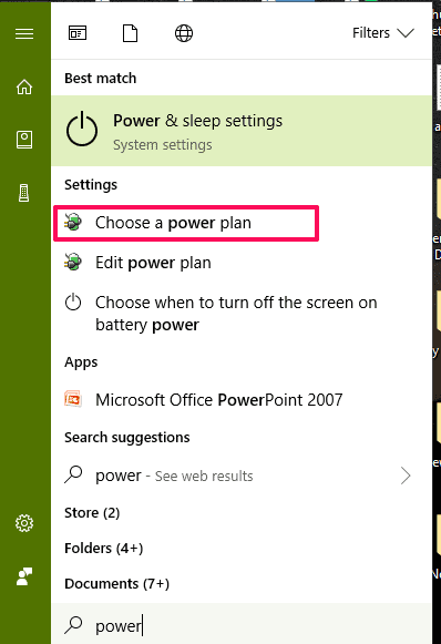 Select "Choose a power plan"