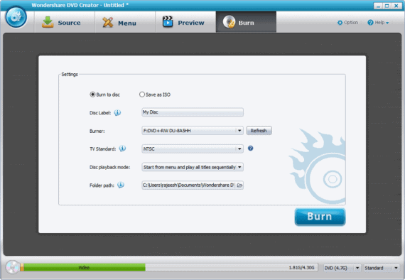 Wondershare DVD Creator - Burn to Disc
