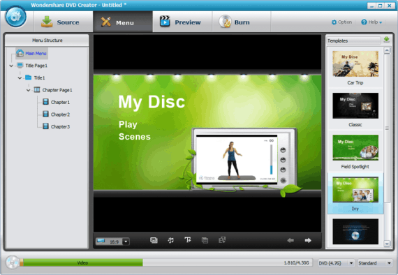 Wondershare DVD Creator - Customize Menu and Templates