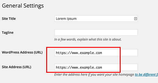 change http to https in WordPress general settiings