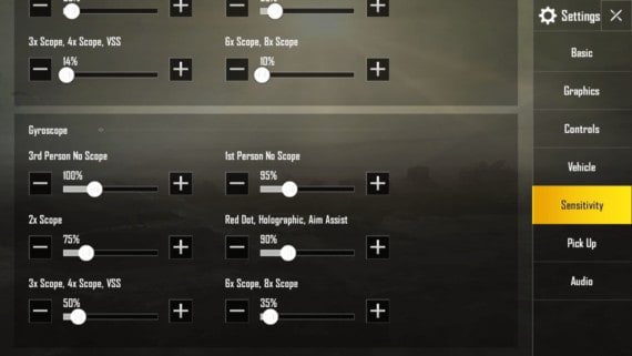 PUBG mobile tips for Sensitivity and Gyroscope